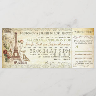 carte d'embarquement billets de mariage pour PARIS