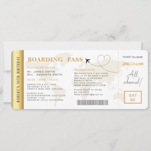 Carte d'embarquement Billets de vol Anniversaire (Devant)