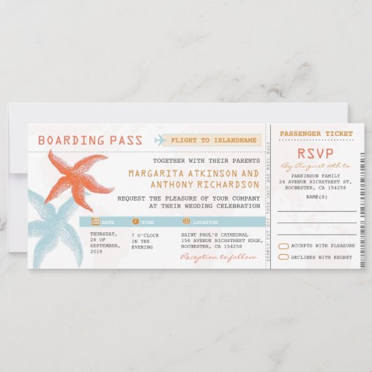 carte d'embarquement Billets mariage avec RSVP ens (Devant)