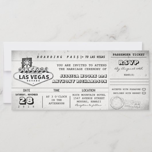 carte d'embarquement billets mariage LAS VEGAS (Devant)