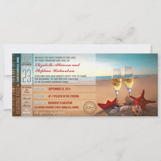 Carte d'embarquement Billets Plage moderne Mariage (Devant)