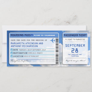 carte d'embarquement billets save the date avec nu