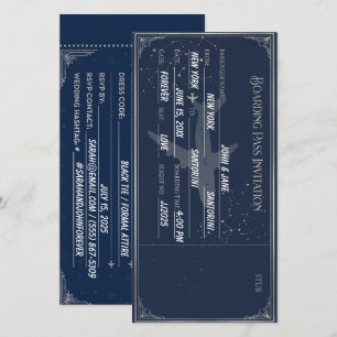 Carte d'embarquement bleu marine et argent pour sa