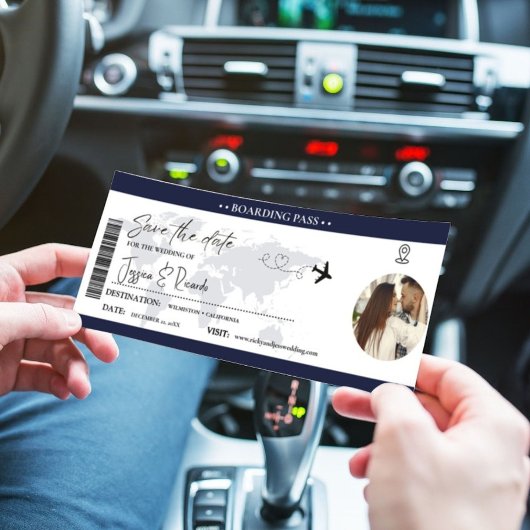 Carte d'embarquement bleu marine Mariage de billet