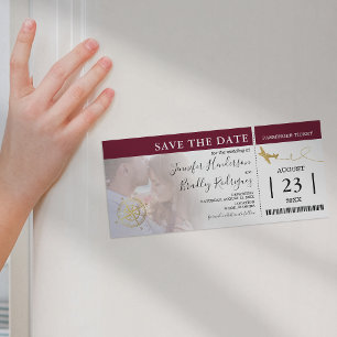 Carte d'embarquement Burgundy Save the Date Phot