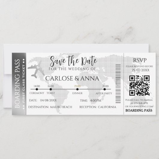 Carte d'embarquement Code QR de mariage de destina (Devant)