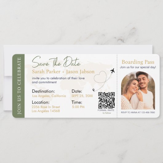 Carte d'embarquement Code QR de mariage de destina (Devant)