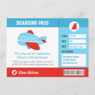 Carte d'embarquement d'avion bleu pour fête d'anni