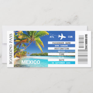 Carte d'embarquement d'avion de la plage de Mexico