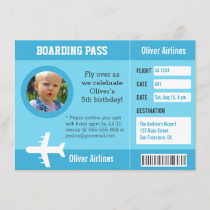 Carte d'embarquement d'avion pour fête d'anniversa