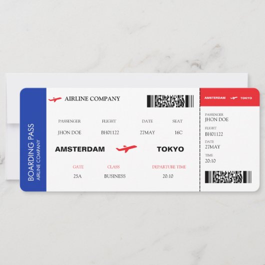 Carte d'embarquement de faux billet d'avion Classi (Devant)