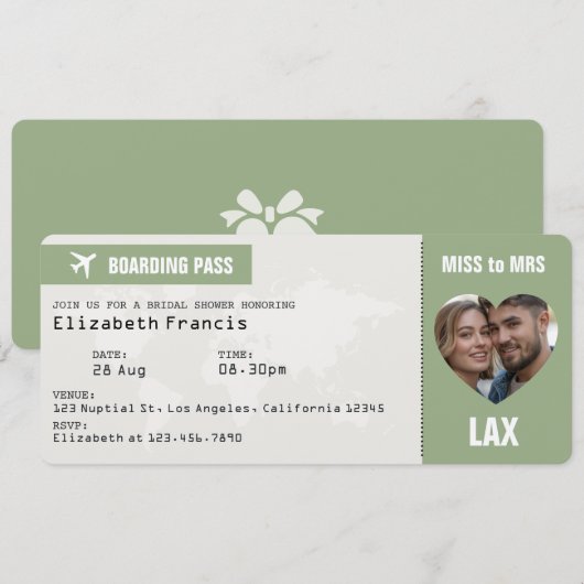 Carte d'embarquement de fiançailles Sage & Cloud D (Devant / Derrière)