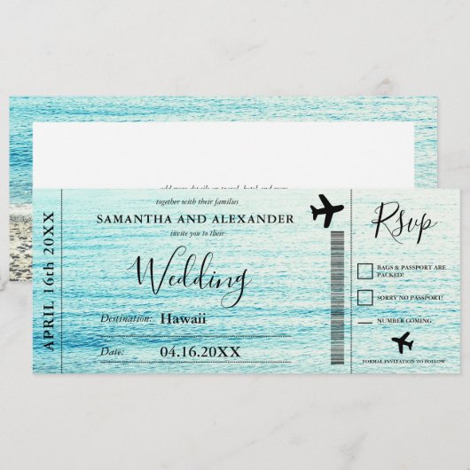 Carte d'embarquement de mariage à la plage avec éc (Devant / Derrière)