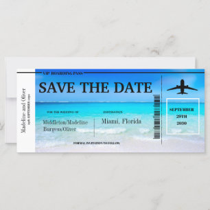 Carte d'embarquement de mariage à la plage tropica