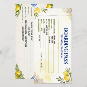 Carte d'embarquement de mariage au citron méditerr