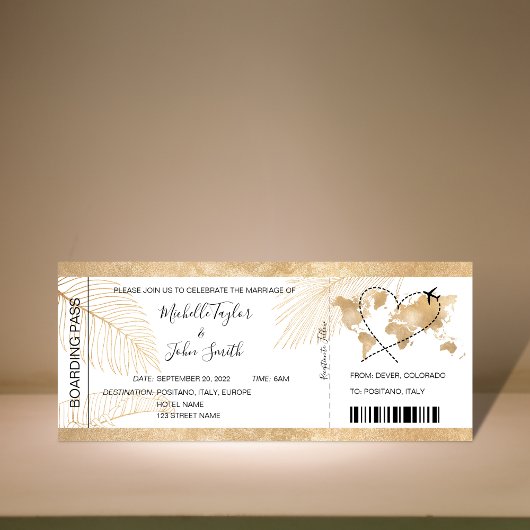Carte d'embarquement de mariage de destination Cœu