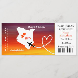 Carte d'embarquement de mariage Destination Kenya