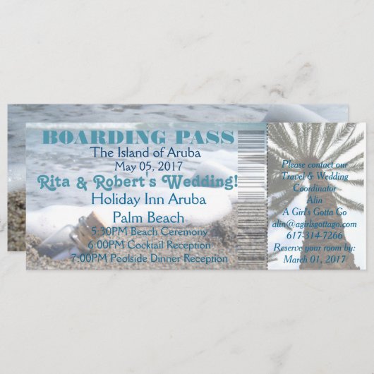 Carte d'embarquement de mariage - Message dans une (Devant / Derrière)