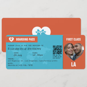 Carte d'embarquement de mariage Orange brûlé et Bl