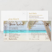 Carte d'embarquement de mariage Plage aux Palmiers (Devant / Derrière)