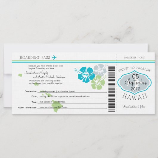 Carte d'embarquement de mariage pour Hawaï (Devant)