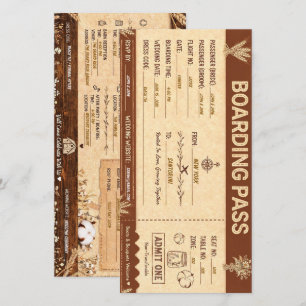 Carte d'embarquement de mariage sur le thème du vo