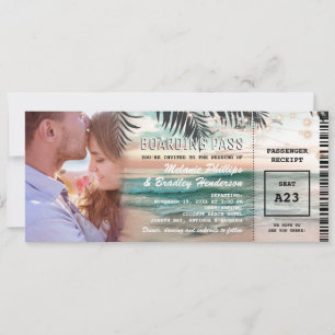 Carte d'embarquement de mariage tropical sur la pl