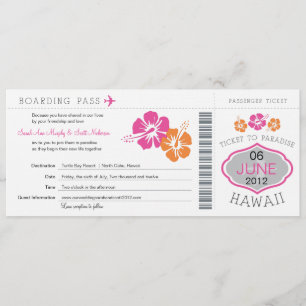Carte d'embarquement de mariage vers Hawaï