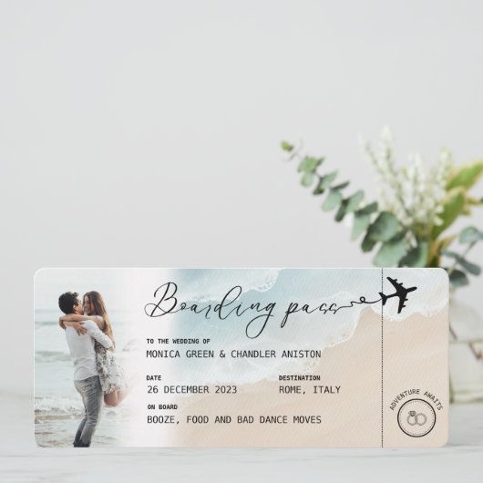 Carte d'embarquement de plage Code QR de mariage d (Debout devant)