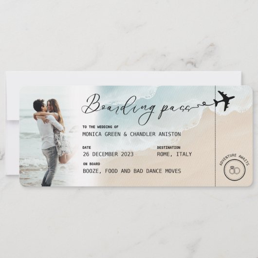 Carte d'embarquement de plage Code QR de mariage d (Devant)