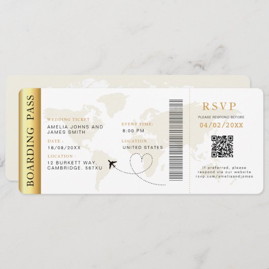 Carte d'embarquement Destination mariage Code QR R (Devant / Derrière)