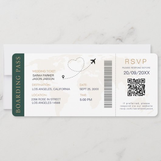 Carte d'embarquement Destination Mariage Code QR R (Devant)