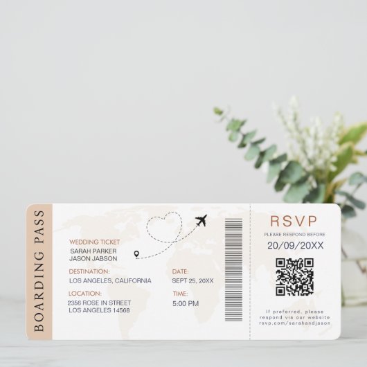 Carte d'embarquement Destination Mariage Code QR R (Debout devant)