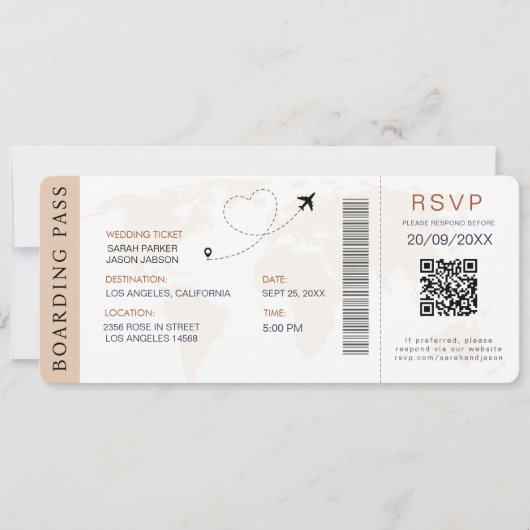 Carte d'embarquement Destination Mariage Code QR R (Devant)