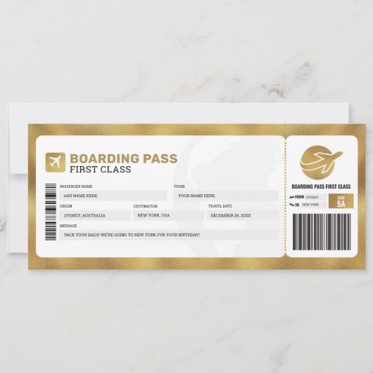 Carte d'embarquement dorée Voyage Cadeau Billet Av (Devant)