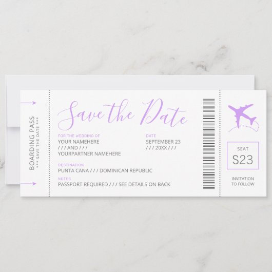 Carte d'embarquement Enregistrer la date Invitatio (Devant)