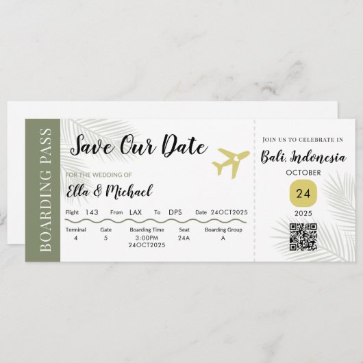 Carte d'embarquement Enregistrer la date - Mariage (Devant / Derrière)