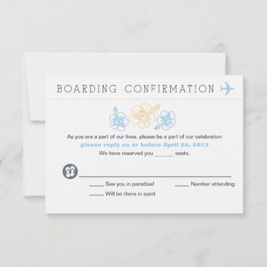 Carte d'embarquement Fleur Hibiscus RSVP (Devant)