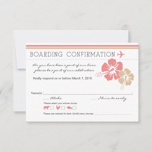 Carte d'embarquement Fleurs d'Hibiscus RSVP (Devant)