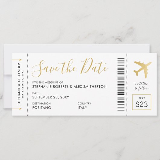 Carte d'embarquement Gold Destination Wedding (Devant)