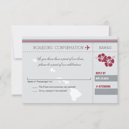 Carte d'embarquement gris rouge RSVP à HAWAII (Devant)