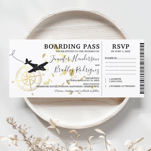 Carte d'embarquement Invitation de mariage aux île