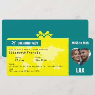 Carte d'embarquement jaune citron et sarcelle pour