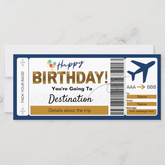 Carte d'embarquement Joyeux billet d'anniversaire (Devant)