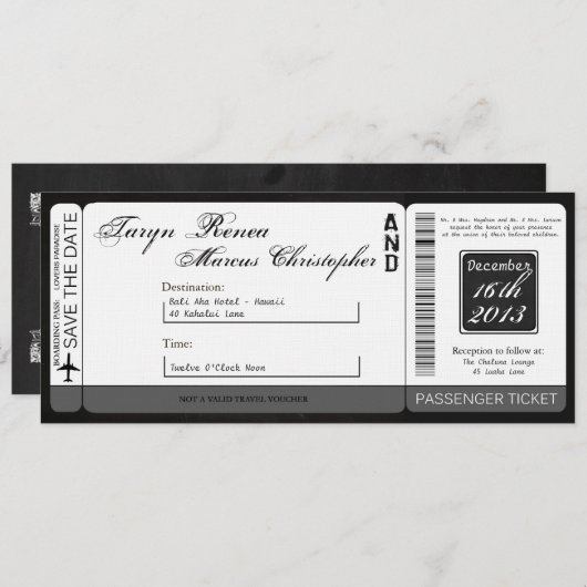 Carte d'embarquement Linen Faire-part de mariage C (Devant / Derrière)