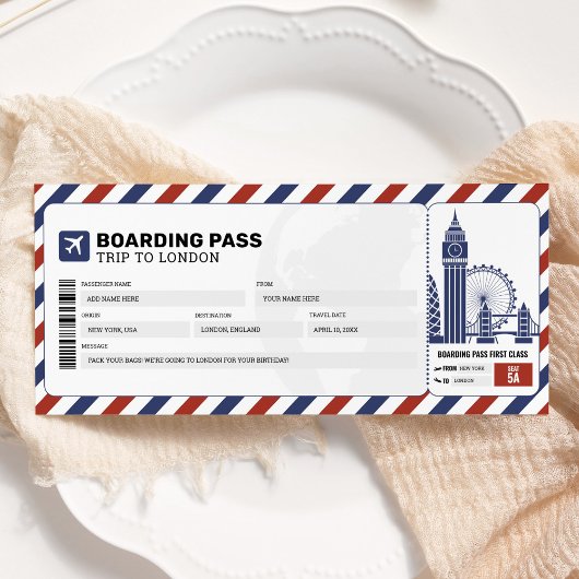 Carte d'embarquement Londres Voyage Cadeau Billet 