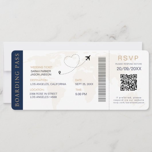 Carte d'embarquement Mariage de Destination QR cod (Devant)