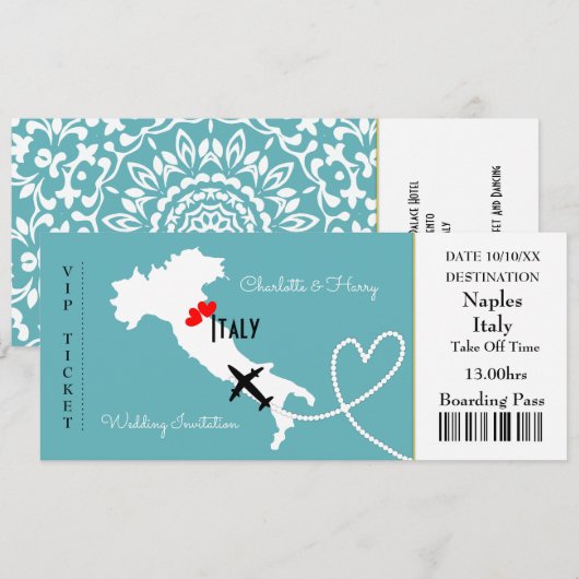 Carte d'embarquement Mariage Destination Italie (Devant / Derrière)