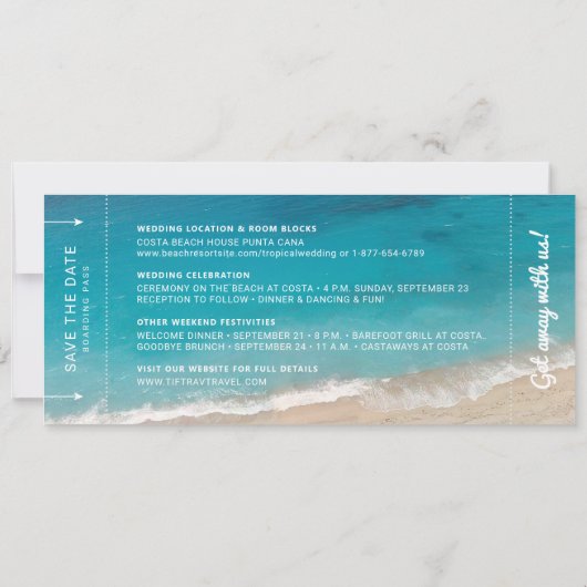 Carte d'embarquement Mariage Plage Moody Turquoise (Dos)