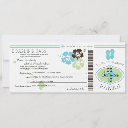 Carte d'embarquement mariage pour Hawaii (Devant)